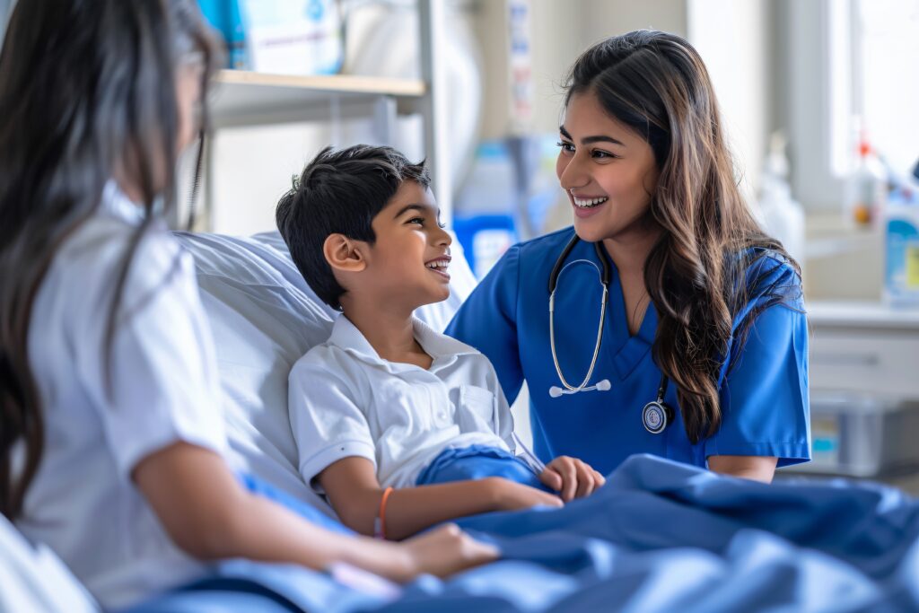 Female Nurse Talking to kid client